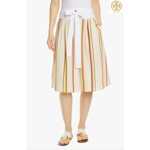 TORY BURCH NWT TIE WAIST COTTON CANYON STRIPE SKIRT. SIZE 4